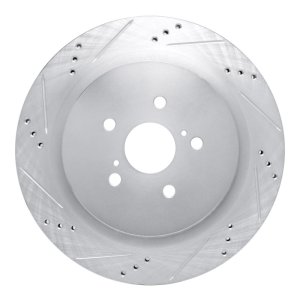 Lexus RX450hL Brake Rotor (1) - Rear Left - R1 Concepts - Drilled & Slotted - Silver - `16-`22